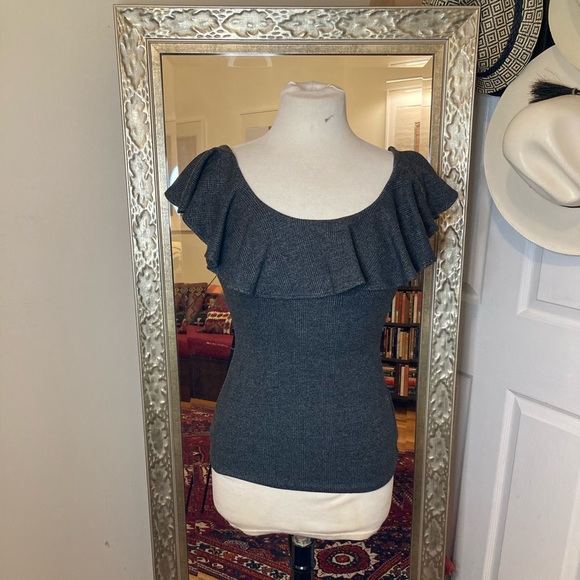 Amanda Uprichard grey plaid stretchy ruffle top. Size XS. Gently worn. - Picture 5 of 7